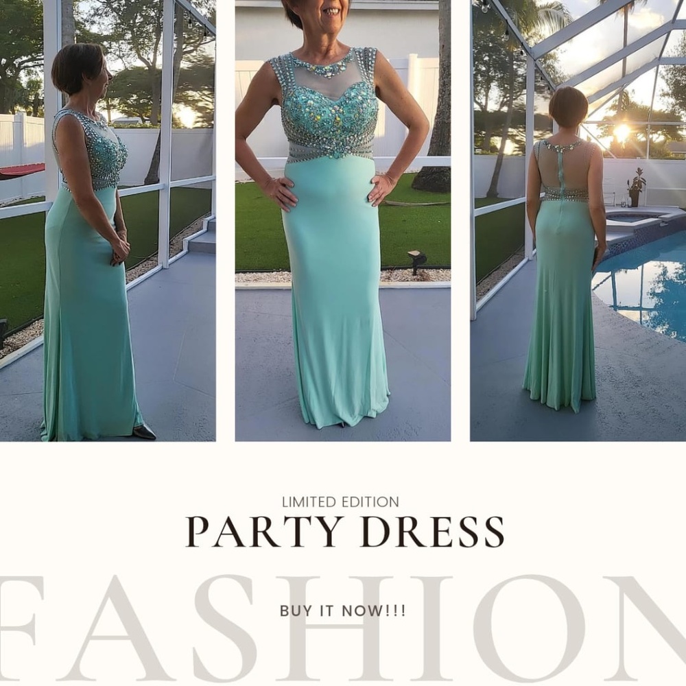Teal encrusted long dress